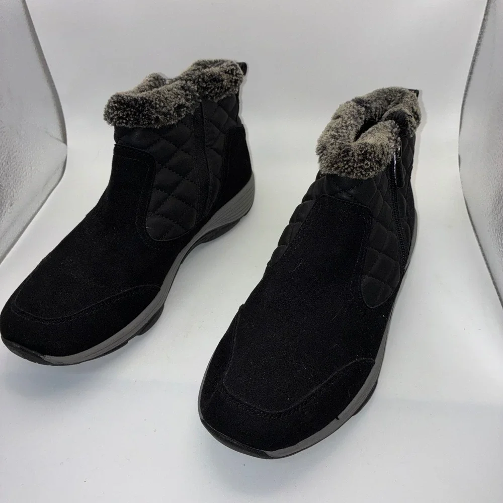 Easy Spirit Womens Black Quilted Faux Fur Trim Ankle Boots Size 7.5W‎ SEVAHES
